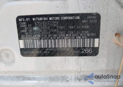 2018 Mitsubishi Outlander Le/Se/Sel from USA, damaged, VIN JA4AD3A33JZ069937